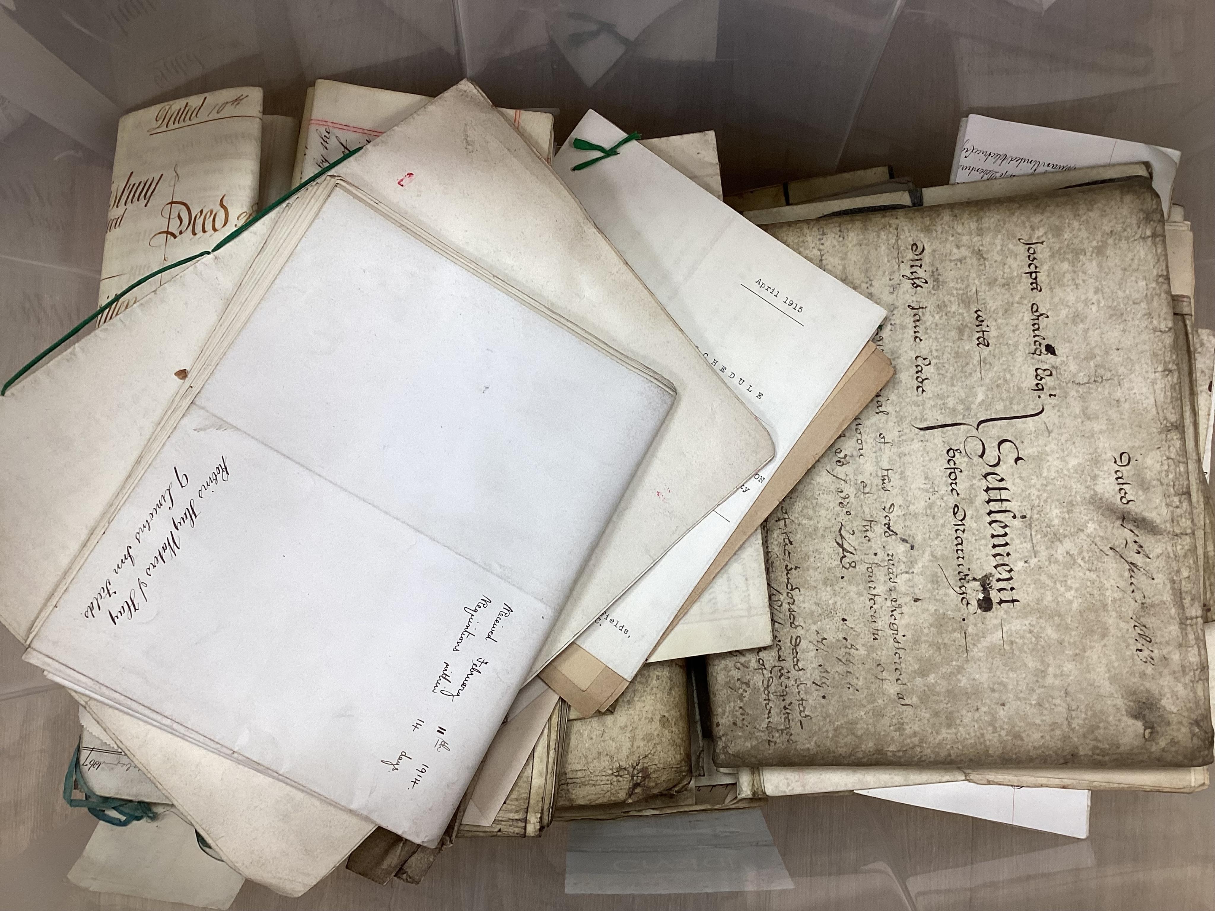 Legal documents - 18th and 19th cents., mostly ms. on parchment and paper; includes London (Paddington Estate) and Ireland. (approx. 100 items, plus numerous loose 'scraps')